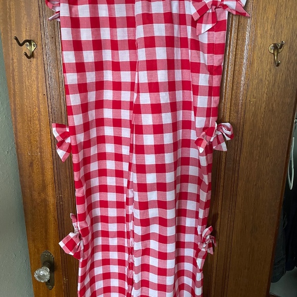 Megan Crosby Rae Organic Cotton Red Gingham Bow Trousers size Medium - Picture 2 of 4